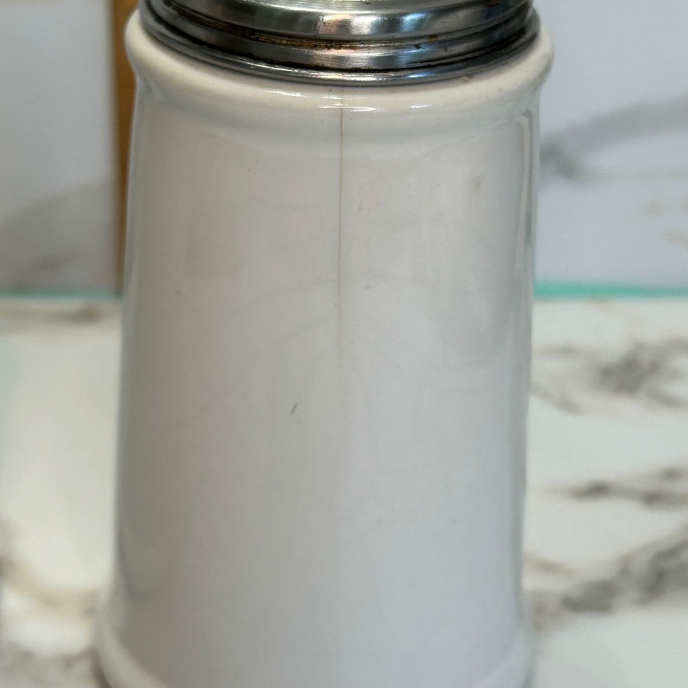 Royal Cuisine China Salt and Pepper Shakers White Ceramic Stainless Steel Lids - Picture 8 of 9